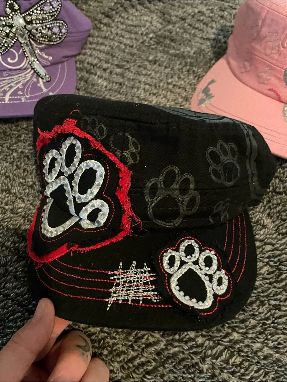 Teens - Women’s Paw Print Embroidered Cadet Cap - Black, Pink, Purple